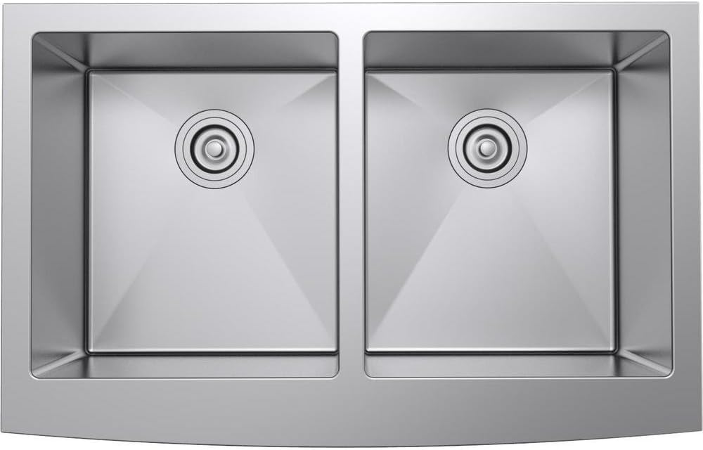 Glacier Bay All-in-One Farmhouse Apron Front Stainless Steel 33 in. Double Basin 50/50 Kitchen Sink in Satin