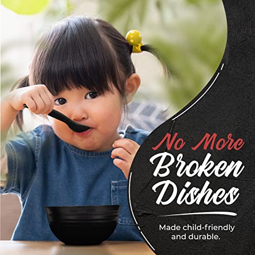 Black Wheat Straw Dinnerware Sets - 28-Piece Plastic, Microwave And Dishwasher Safe, Unbreakable Dinnerware, Outdoor Camping Dishes, Kids Plates Set, Bowls, Cups, Dinner And Desert Plates #TOP21