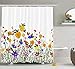 Produktbild Duschvorhang 200x200 Farbenfrohe Blumen, Duschvorhänge Antischimmel 3D Blumen, Shower Curtains Wasserdicht Waschbar, Duschrollo für Badewanne Dusche Badezimmer, mit 12 Ringe