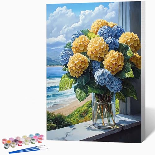 数字油絵 花束 ペイントバイナンバー 風景, ナンバーペイント大人のDIYセット(ブラシとアクリル絵の具を含む)、クリエイティブな手作りの油絵セット、女性へのデジタル絵画ギフト、壁の装飾 50×65cm -WX251072V