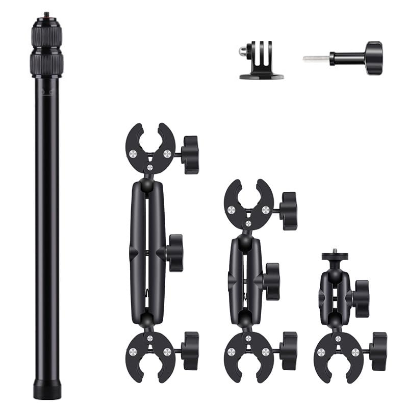 NEWFUN Soporte de Cámara, Accesorio para insta360 x4, Kit de Moto [ara insta360 x4,X3,X2, Rotación de 360 Grados, Doble Abrazadera, Doble Estabilidad, Soporte de Moto, Compatible con Múltiples