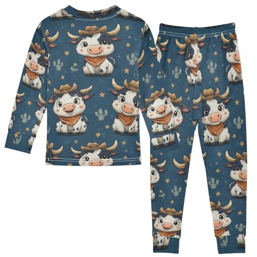 Pajama Sets Long Sleeve Cow Pattern with Stars Soft Comfy Sleepwear 2 Piece PJS 3-8T3