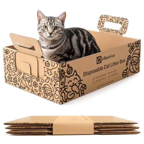 3-Pack Disposable Cat Litter Box Waterproof & Leak-Resistant Cardboard Foldable for Travel and Temporary Use Eco-Friendly with Cute Cartoon Design Gift for Cat Lovers