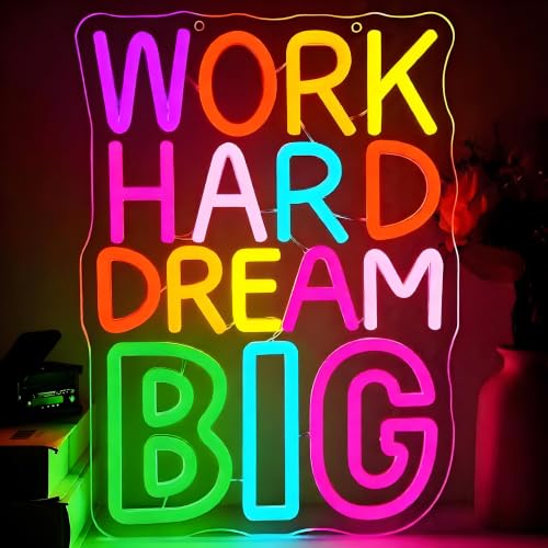 Image of Work Hard Dream Big Neon Sign for Wall Decor Work Hard Neon Light Man Cave