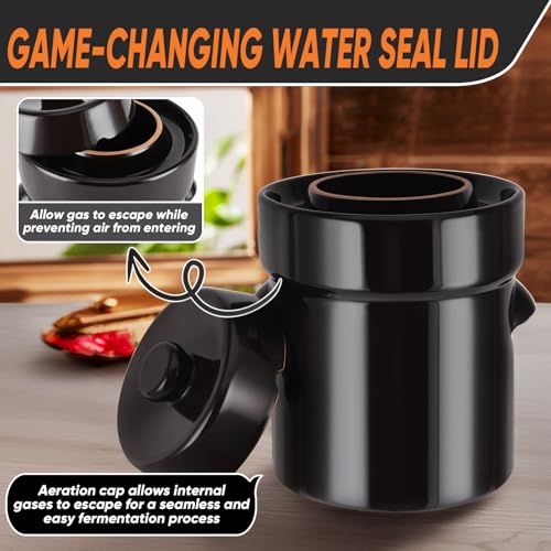 Fermentation Crock 2 Liter / 0.5 Gallon, Sauerkraut Crock with Lid, Weights & Pounder - Ceramic Fermenting Crock Kit for Pickling Cabbage Kimchi Pickle Vegetables- Sauerkraut Fermentation Crock. - Thumbnail 5