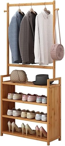 MYUYEE Bamboo Clothes Rack Coat Rack Clothes Rail Open Wardrobe Multifunctional Bedroom Wardrobe Clothes Rack With 4/5 Shelves Shoe Rack(4 Layers-60Cm)