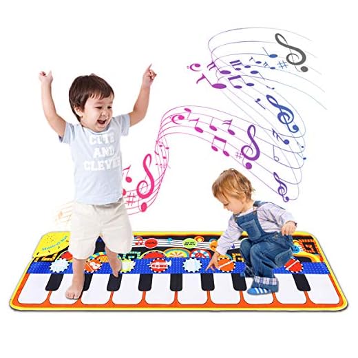 Bowink Kids Musical Mat, Piano Music Keyboard Dance Mat 8 Instrument Sounds with 5 Play Mode Piano mat for Boys Girls,Dance and Learn Mate 43.3 x 14.2 inch