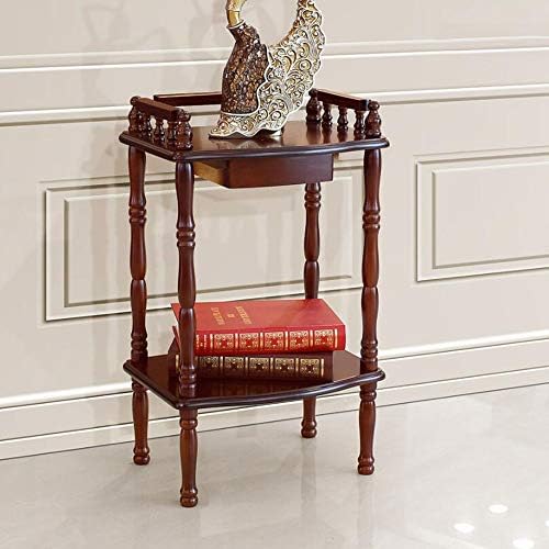 Telephone Table, American Solid Wood Telephone Table,Vintage European Plant Stand,Roman Column Table,Storage Side End Table,Sofa Side Table (Color:Brown red,Size:15.3511.