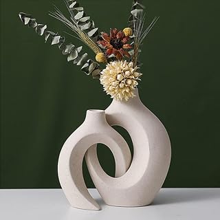 Hollow Ceramic Vase, Ceramic Home Decoration Vases Set of 2, Boho Modern Decorative White Vase, Eclectic Small Flower Vases for Farmhouse Wedding Entrance Living Room Dining Room Bookshelf Table Decor