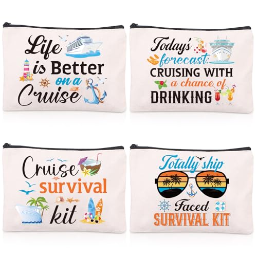 Sitsink Cruise Essentials Gift Bags - 4 Pcs Cruise Travel Pouch Gifts Exachange Ideas, Life is Better on A Cruise Cosmetic Makeup Bag, Cruising Must Haves Accessories Bag, Gifts for Party Christmas