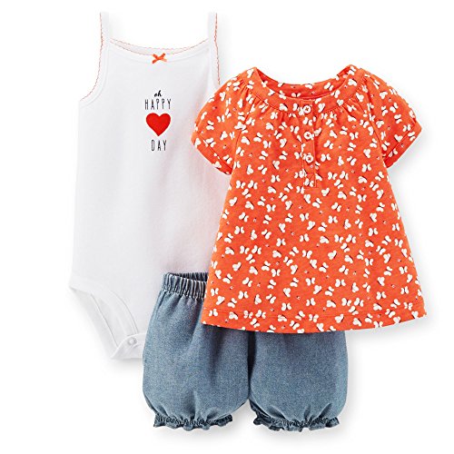 Ensemble 3 pièces bébé fille orange idéal pour les journées d'été et d'éveil
