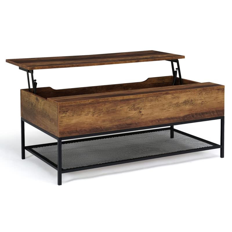 IDMarket - Table Basse Plateau relevable Hamilton avec étagère inférieure Design Industriel