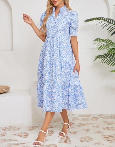 Image of Kedera Women Summer Casual Maxi Dress Trendy 2026 Puff Short Sleeve V Neck Ruffle Tiered Flowy Boho Beach Long Dresses