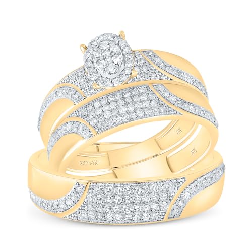 Jewels By Lux 10kt Yellow Gold His & Hers 3/4 Cttw Diamond Oval Bridal Wedding Ring Band Set, Women Size: 5-9, Men Size: 8-12