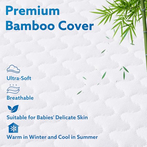 Image of Baby Bassinet Mattress Pad 30 inchx15 inch Oval - Waterproof Bamboo Cover, Premium Foam, Breathable, Hypoallergenic, Non-Toxic Topper, for Cradle and Moses Basket