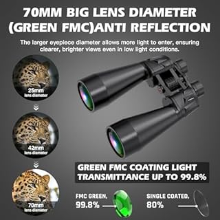 Binocolo ad alta potenza 18 x 70 per adulti, per attività all'aperto e astronomia, ampia apertura per visione a lunga distanza, con adattatore per smartphone e adattatore per treppiede binoculare