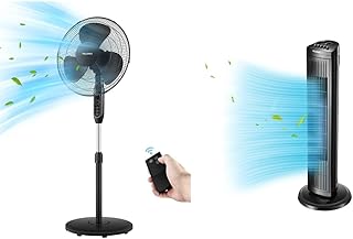 PELONIS 16'' Pedestal Remote Control, Supreme 16"-Black & 30 Inch Oscillating Tower Fan with 3 Speed Settings and Auto-off...