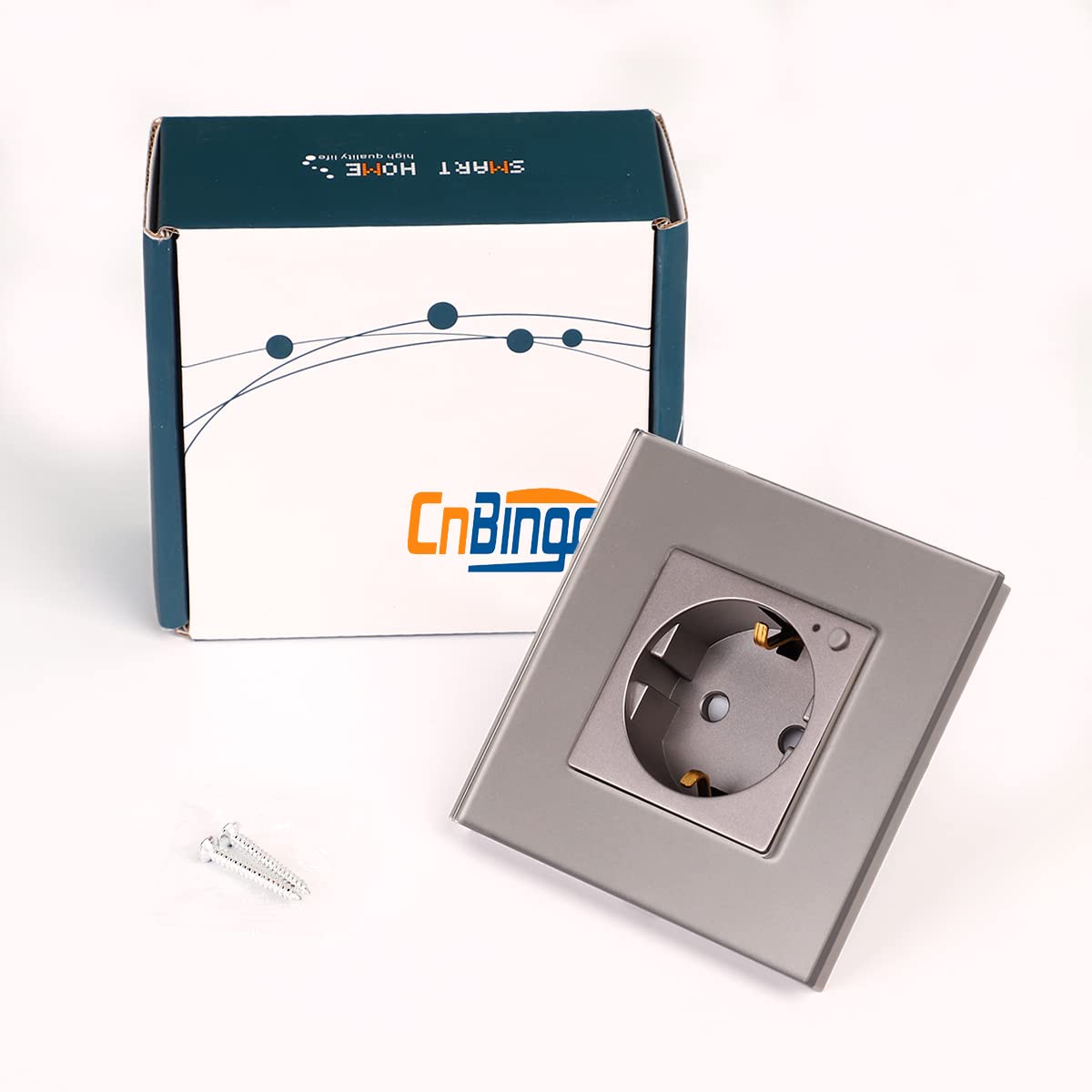 CNBINGO WLAN Schuko Socket Flush, 16 Amp en verre Smart Socket compatible avec Amazon Alexa (Echo, Echo Dot), Google Home, Contrôle de l'application, seulement 2,4 GHz WiFi, 1 voies, Gris, 2 pièce