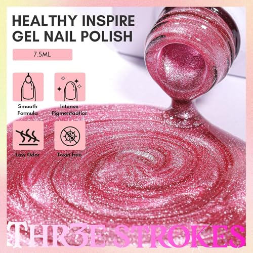 Image of THR3E STROKES 9D Glitter Cat Eye Gel Magnetic Shimmery Finish Nail Polish Art Manicure DIY at Home Soak Off UV Gel 7.5ML (CE2, 7.5ML)