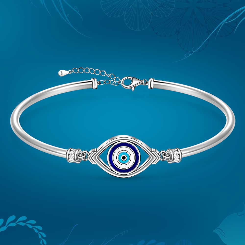 Pulsera de mal de ojo para mujer, de plata de ley, color azul turco, griego, con protección de buena suerte, joyería de oro blanco, regalo para el día de la madre, Plata de ley, Circonita cúbica