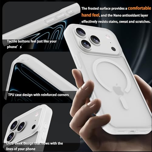 Image of Magnetic for iPhone 17 Pro Max Phone Case, [Compatible with MagSafe], Screen Protector X1, [Military Grade Drop Protection],Matte Finish,Slim,Shockproof,Protective (Frosted White, 17 pro max)