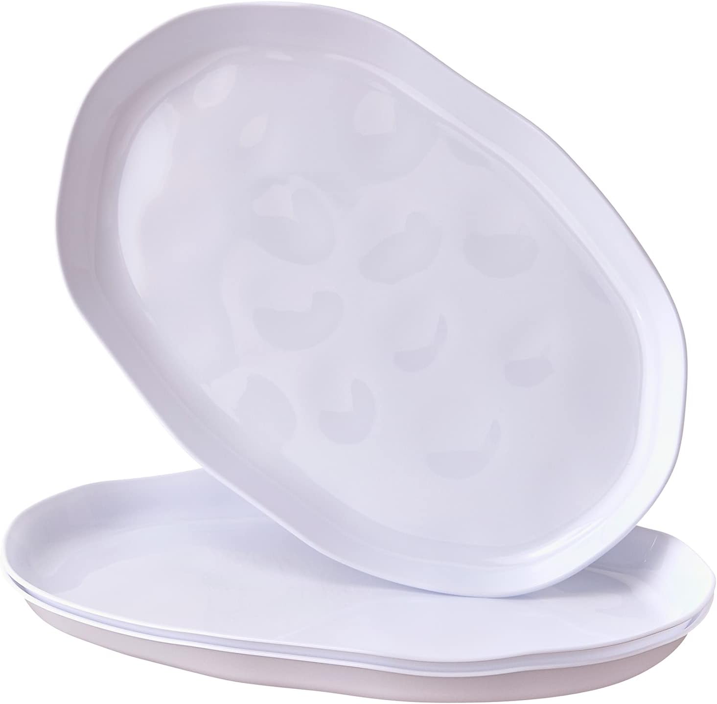 Hammered Serving Trays (3 PC) Disposable Platters for Party 12" x 7", Plastic Trays for Food, Charcuterie, Desserts, Sweets, Perfect for Upscale Weddings, Buffets, Engagements & Events - White - Lava