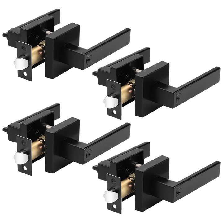 Probrico 4 Pack Black Door Levers Interior Bedroom Entrance Door knobs Door Lock Set One Keyway Entry Keyed Alike Same Key Entrance Lockset Each with