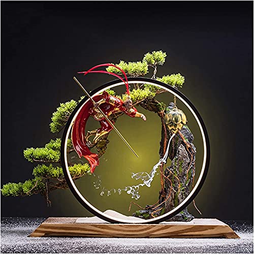 LSHAOBO Árbol bonsái artificial con escultura del rey mono y luces LED
