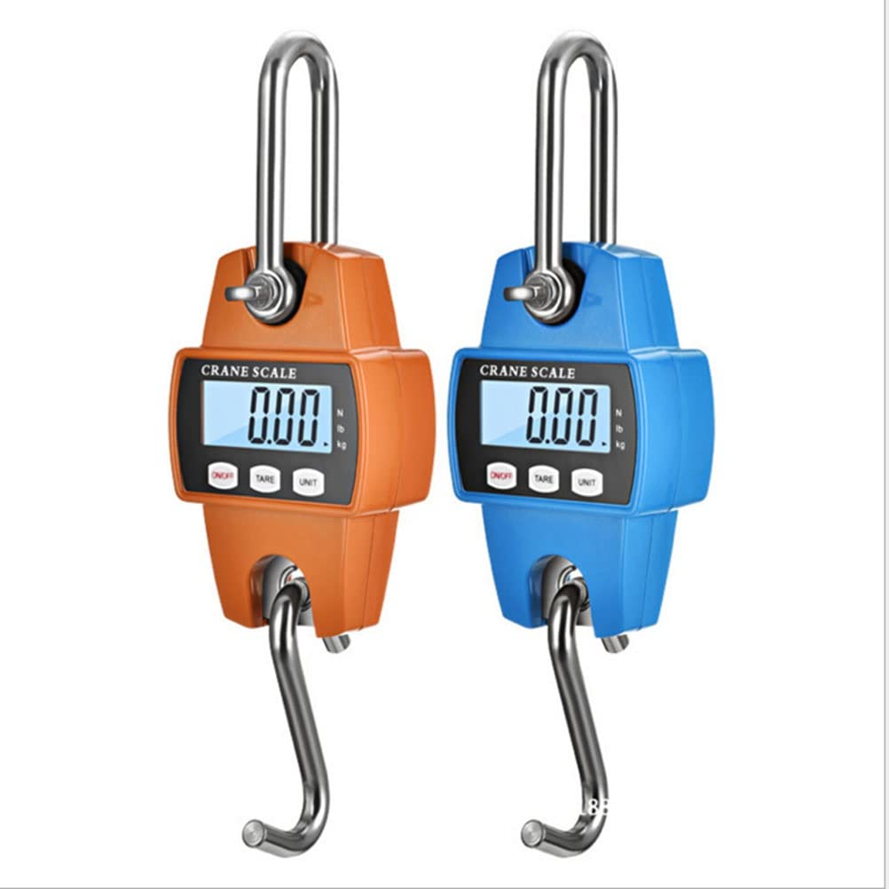 SGeneE Digital Crane Scale Heavy Duty Industrial Hanging Scale Portable Electronic Weighing Crane Scale LCD Display for Farm Fishing Hunting Outdoor Luggage with Hooks (Blue 300KG/50G)