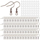 Earring Hooks, 100 Pcs Red Copper Fish Hook Earrings with 200 Pcs Clear Earring Backs Earring Making Kit for DIY Jewelry Making Supplies