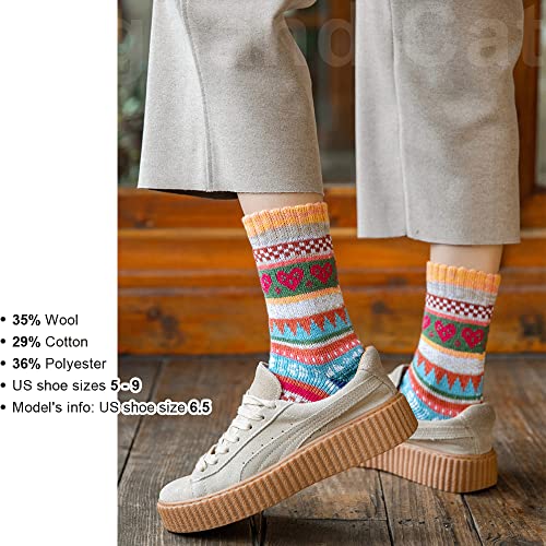 Image of IIG 5 Pairs Women's Vintage Style Thick Wool Warm Winter Crew Socks