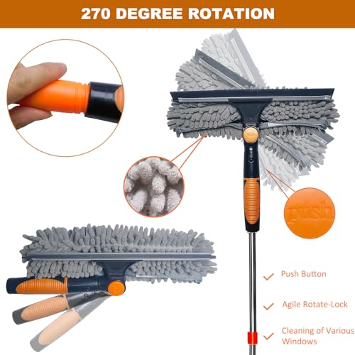 20 ft+ Reach Squeegee Window Cleaner Duster 2 in 1 Rotatable Window Cleaning Tool Kit with 3-14 ft Extension Pole, Window Washing Equipment for Indoor Outdoor Window Car Glass - 3 Pads by Tonmp - Image 3