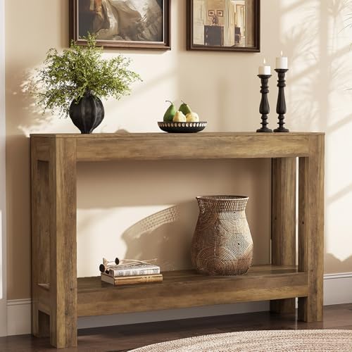 Tohomeor Farmhouse Console Table, 2-Tier Wood Sofa Table Behind Couch