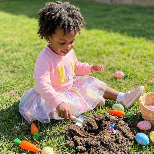 Image of Toddler Girl Easter Outfit Cute Bunny Letter Embroidery Sweatshirt Party Tutu Tulle Skirt Kids Spring Clothes