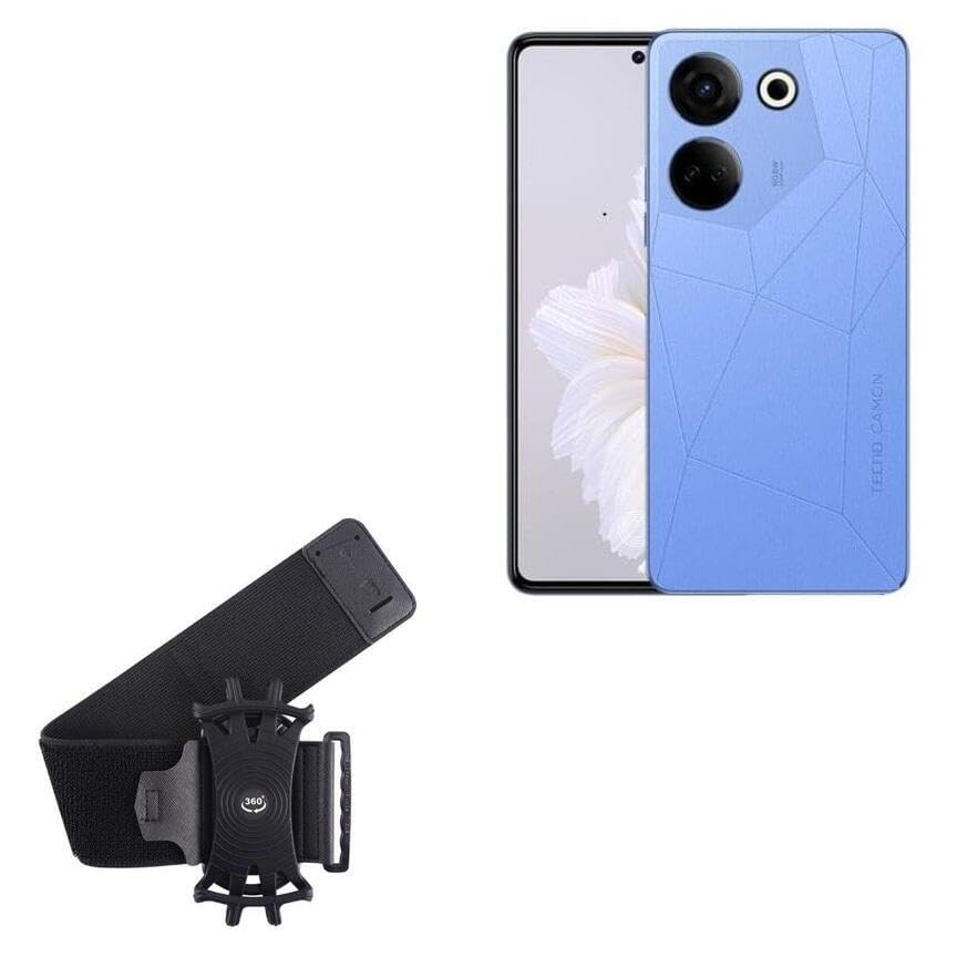 BoxWave Holster Compatible with Tecno Camon 20 Premier - ActiveStretch Sport Armband, Adjustable Armband for Workout and Running - Jet Black