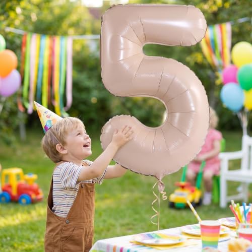 Image of YPSelected 32 Inch Large Foil Helium Number Balloon Birthday Wedding Party 0-9 (Cream, 5)
