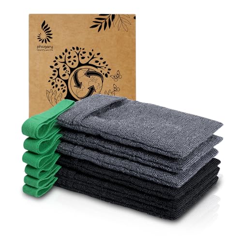 PHOGARY Lot de 6 Sacs Filet Exfoliant Savon Solide, Nylon Sac à Savon Shampoing pour Bain/Douche, Housse Pochette Savon Exfoliante pour le Corps, Séchage Rapide (Gris, Noir)