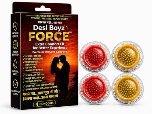 Image of Desi Boyz FORCE Premium Textured Condoms Pack of 4 | Dotted & Ribbed Design | Comfortable Fit | Smooth Finish | Natural Latex | Reliable Protection