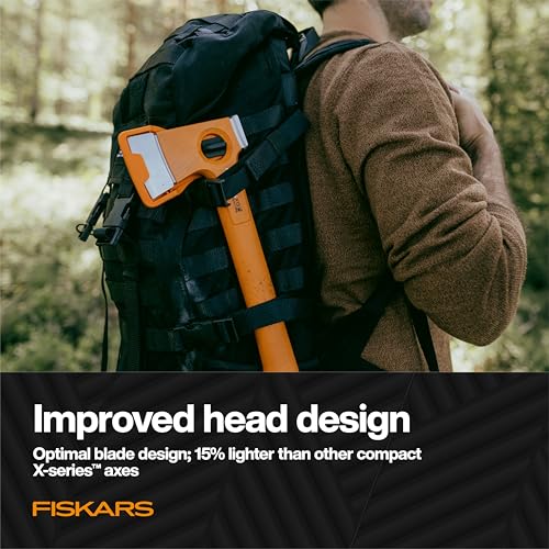 Image of Fiskars X13 Ultralight Hiking Axe 13 inch, Ultra-Sharp Forged Steel Blade for Efficient Chopping & Camping, 15% Lighter High-Visibility Orange FiberComp Handle Drives Tent Stakes, Sheath Included