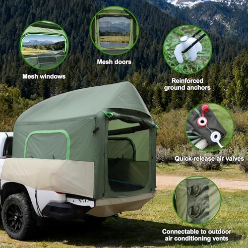 Truck Bed Tent 5.5ft-8ft Easy Set up Inflatable Pickup Truck Tent with Pump for Camping PU 3000mm Waterproof Dual-use Pickup Tent or Camping Tent for 2 Person Double Layer Mesh Window & Door by KIKILIVE - Image 4