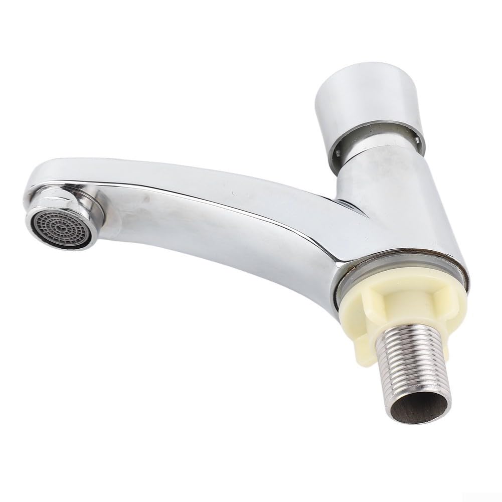 Grifo de lavabo con temporizador de ahorro de agua en aleación de zinc, grifo de encimera con interruptor pulsador y diseño a prueba de fugas para hoteles, escuelas y fábricas, acabado cromado, un s