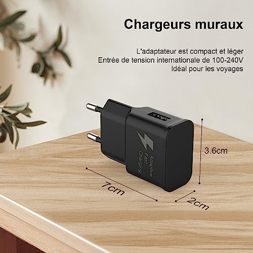 Chargeur Rapide USB, pour Samsung Galaxy S9 S8 S10 S10+ S20 S20 FE A04S A14 A13 A12 A22 A23 A33 A34 A51 A52 A53 A54 5G A05S, Chargeur Rapide de Rechange d'origine + 2m Type-C (Noir) – vue 5