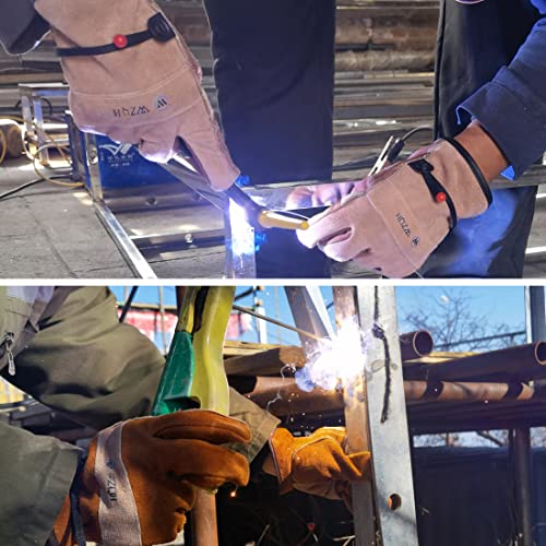 Image of WZQH Leather Work Gloves for Men or Women. Small Glove for Gardening, Tig /Mig Welding, Construction, Chainsaw, Farm, Ranch, etc. Cowhide, Soft Lining, Utility, Firm Grip, Durable. Coffee-grey S