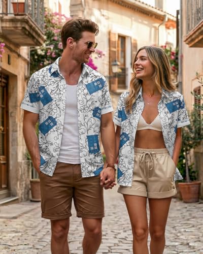 Image of 99TIMORO Fathers Movie Hawaiian Shirt for Men, Characters Button Down Short Sleeve Top, Summer Beach Gifts
