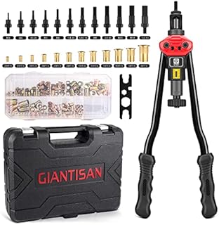Rivet Nut Tool, GIANTISAN 16-Inch Rivnut Tool Kit with 12 Metric and SAE Mandrels, Nutsert Rivet Tool Set with 176Pcs Assorted Rivnuts, Threaded Insert Hand Riveter with Rugged Carrying Case