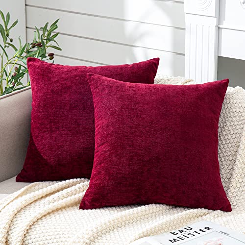 Gawamay Decorative Square Throw Pillow Covers 22X22 Inch Set Of 2, Super Soft Chenille Pillows Farmhouse Fall Pillowcase For Living Room Bedroom Sofa Couch Cushion Cover Burgundy Red 55X55Cm #TOP19