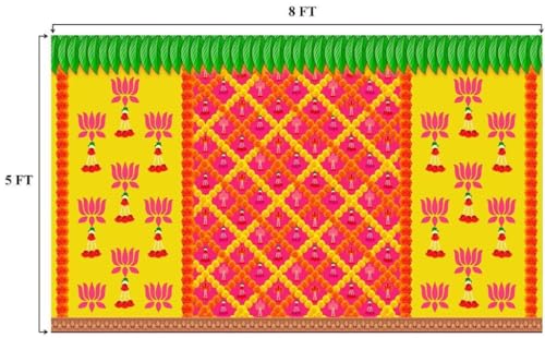 Image of Banana Leaf Decorative Backdrop Cloth for Wedding, Mehndi and Festivals. It's Perfect for Wedding, Party, Newborn Celebration, Haldi, Mehndi and All Other Festive Occasion.(8*5) ft (Design 11)