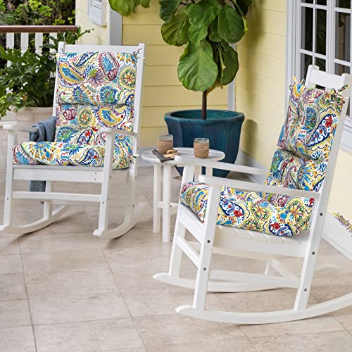 Melody Elephant Outdoor Rocking Chair Cushions, Non-Skid Slip Backed Sun Lounger Chair Cushions, High Back Chair Cushion For Patio Chairs, 44"X22"X4", Set Of 2, Red Paisley #TOP4