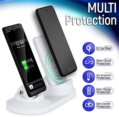 Wireless Portable Charger 10000mAh Qi Battery Power Bank Charging Station, Multi Device Charging, USB C or Micro USB, Compatibility with iPhone, Samsung, Android Phones, Tablet and More