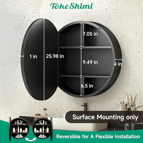 Image of TokeShimi 26x26 in Round Medicine Cabinet for Bathroom, Detachable Shelves